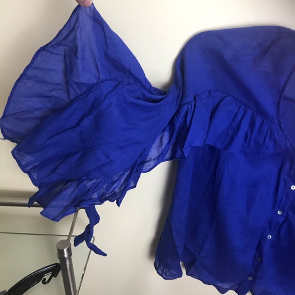 ZARA NEW Ruffles Ties Cotton Lightweight Flowy Button Shirt Blouse Top BlueFairy - Picture 3 of 8